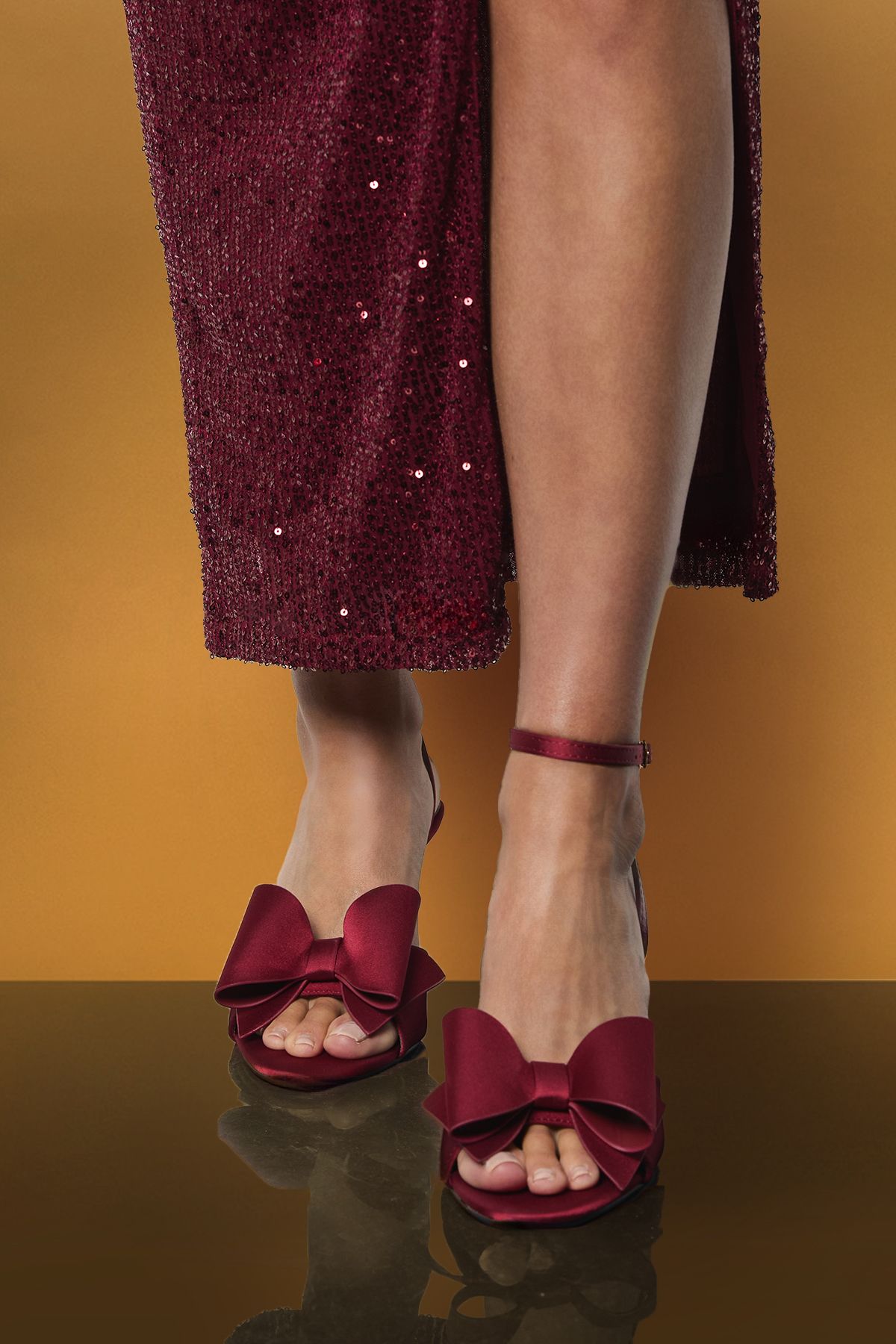 Coast Eva Satin Bow High Stiletto Heel Sandals Burgundy image 2