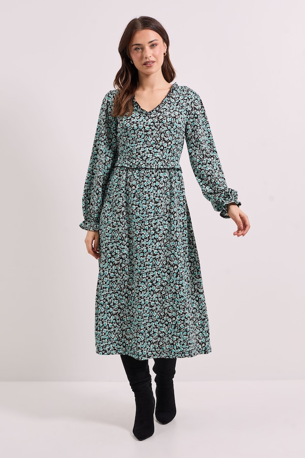 Dorothy Perkins Frill Neck Blouson Sleeve Midi Dress Green