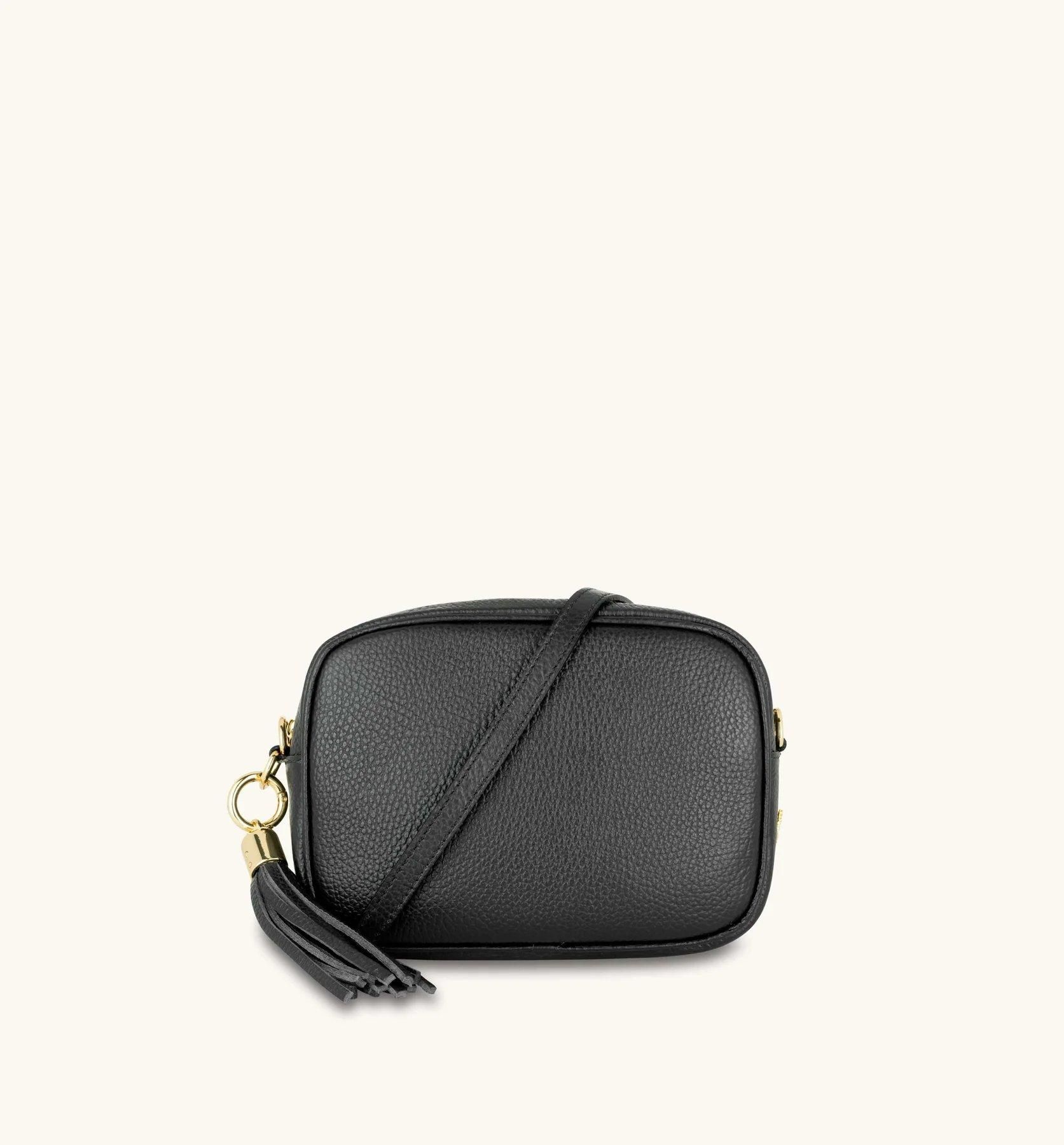 Apatchy London Black Leather Crossbody Bag With Black & Stone Maze Strap image 2