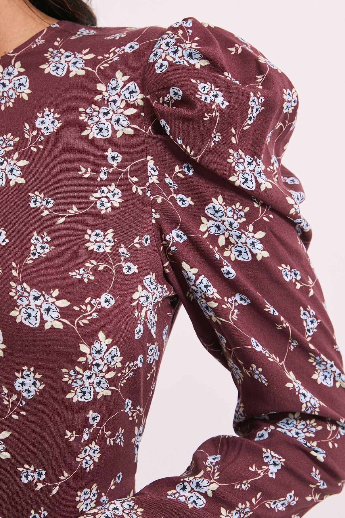 Dorothy Perkins Floral Dropped Waist A-line Midi Dress Chocolate image 5