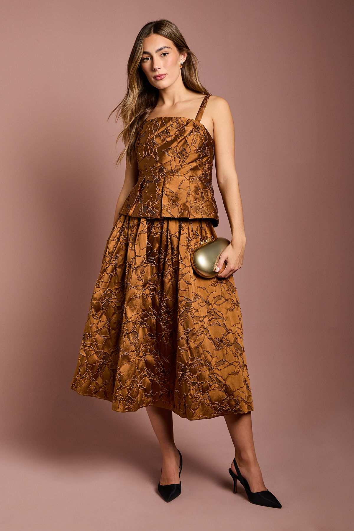 Coast Strappy Jacquard Pleat Front Top Bronze image 2