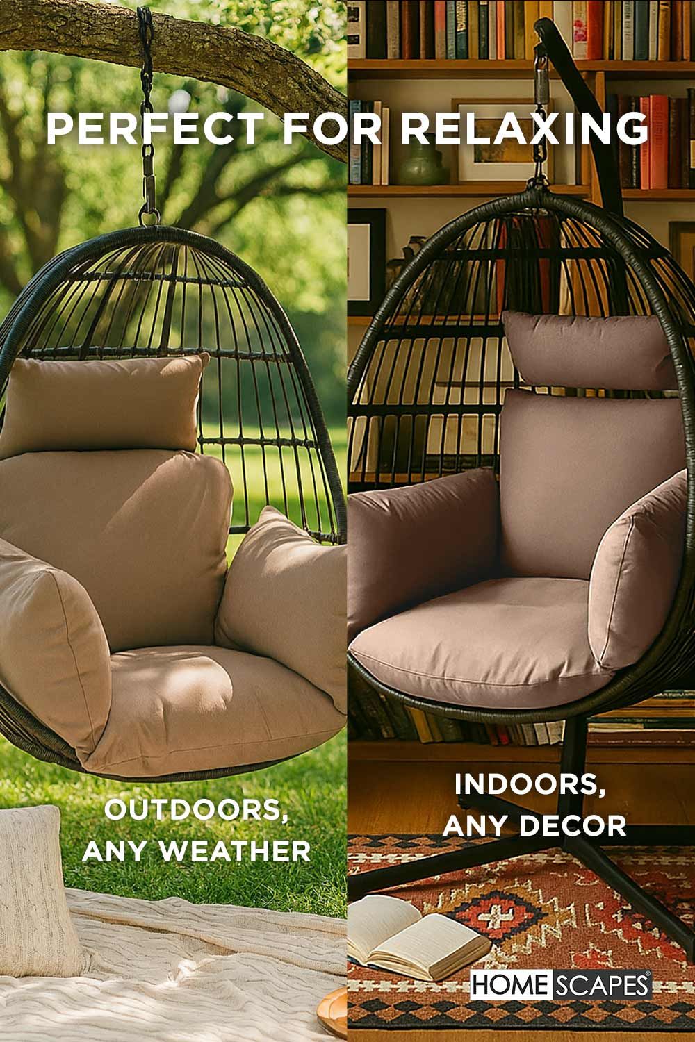 Homescapes Luxury Soft Waterproof Egg Chair Cushion Swing Chair Garden Seat image 5