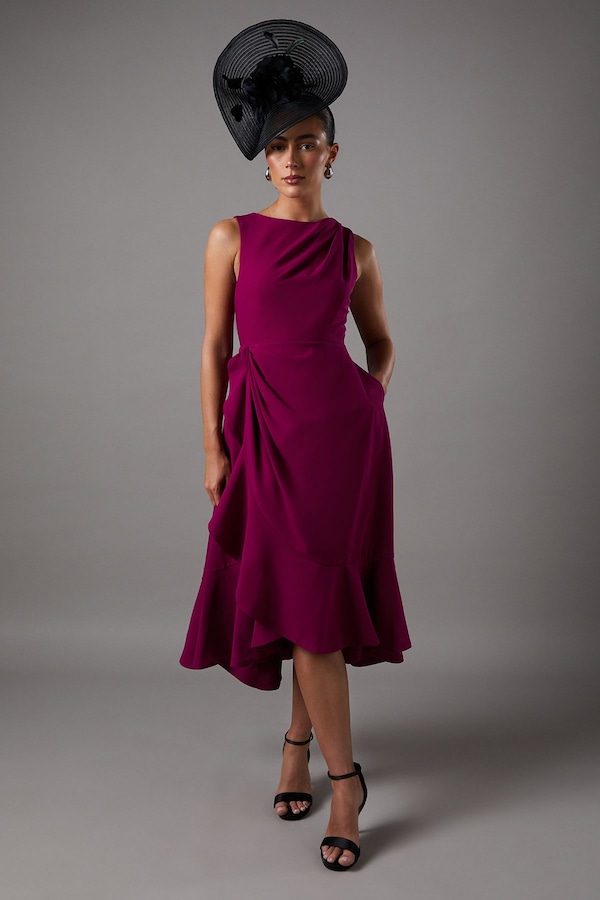 Coast Crepe Ruffle Dress With Low Back Raspberry