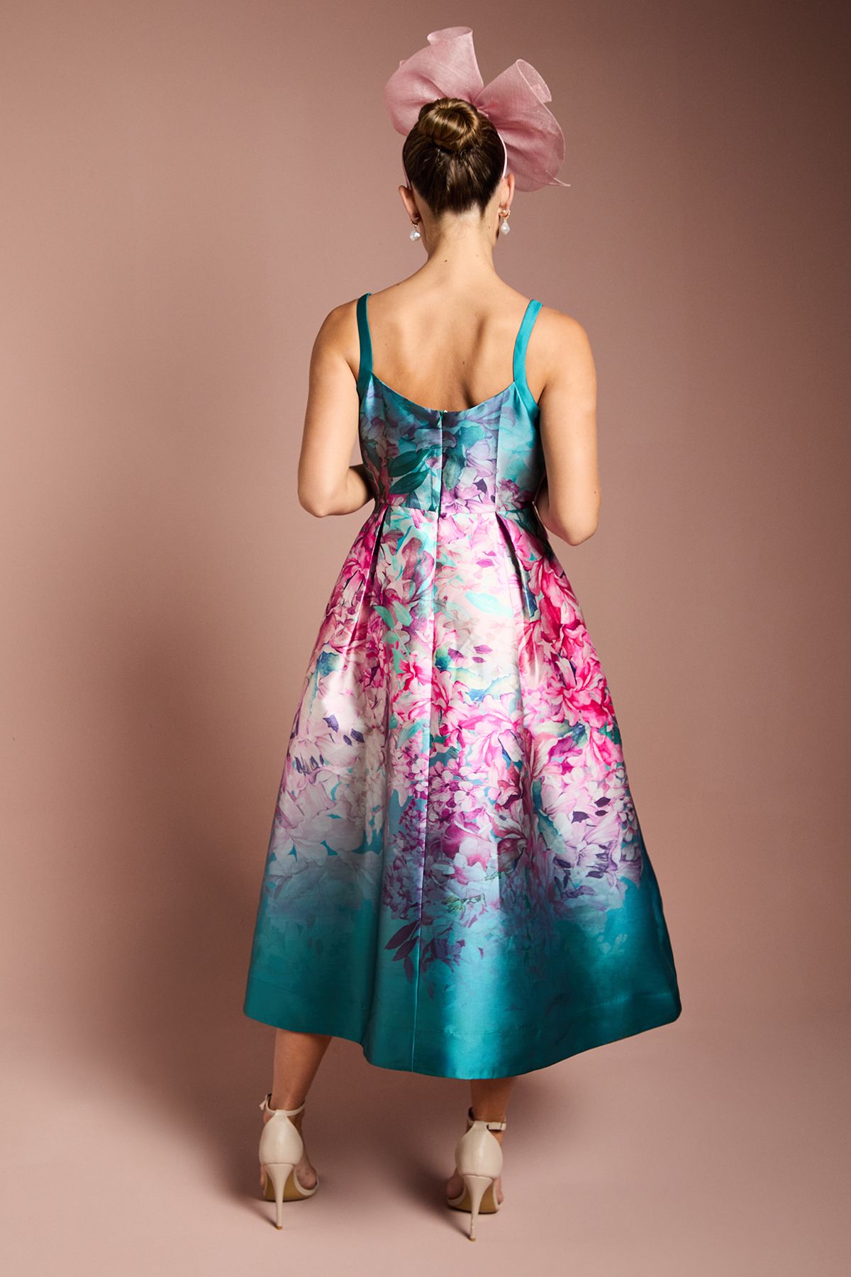 Coast Strappy Bow Detail Twill Midi Dress Teal image 3