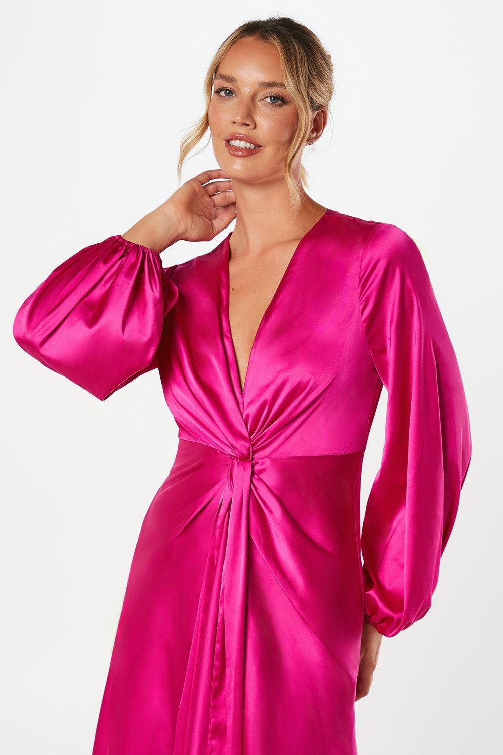 Coast Satin Twist Front Midi Dress Hot Pink image 4