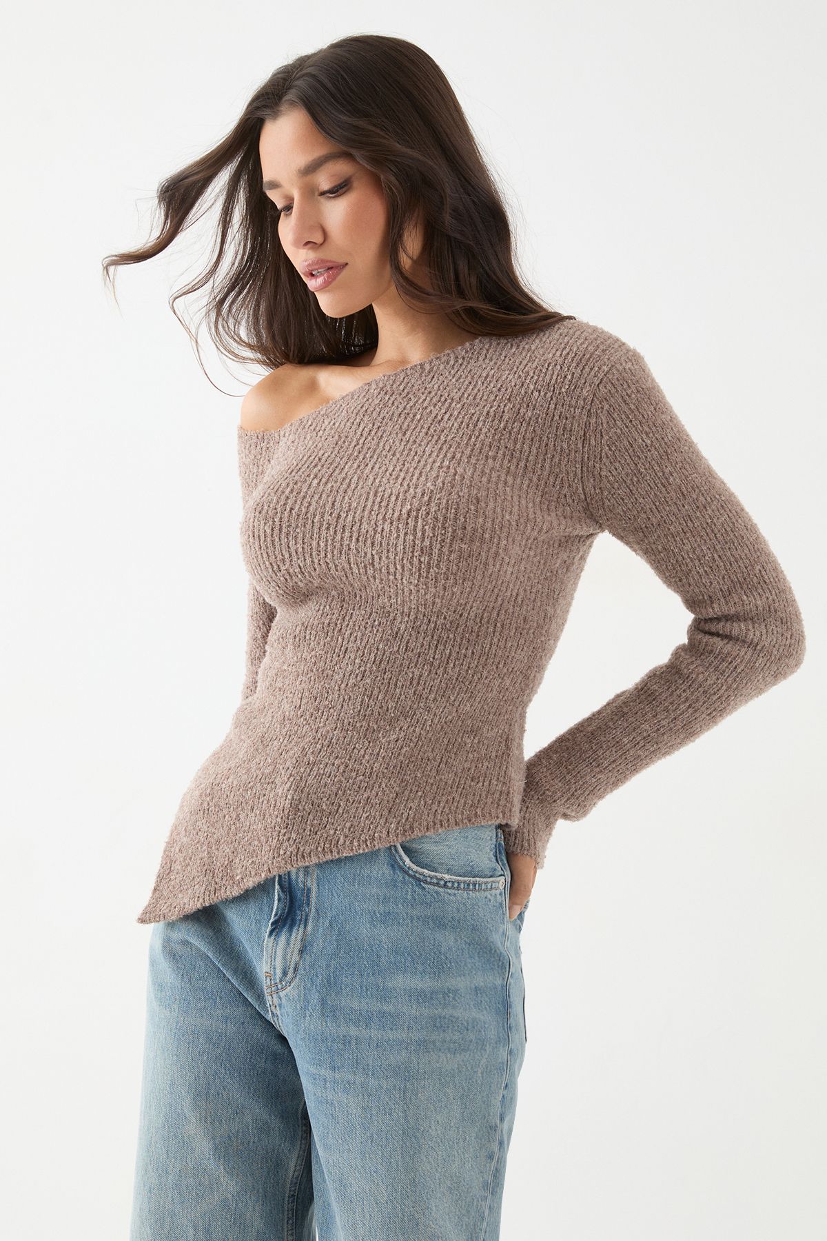 MissPap Asymmetric Knitted Boucle Top Brown image 4
