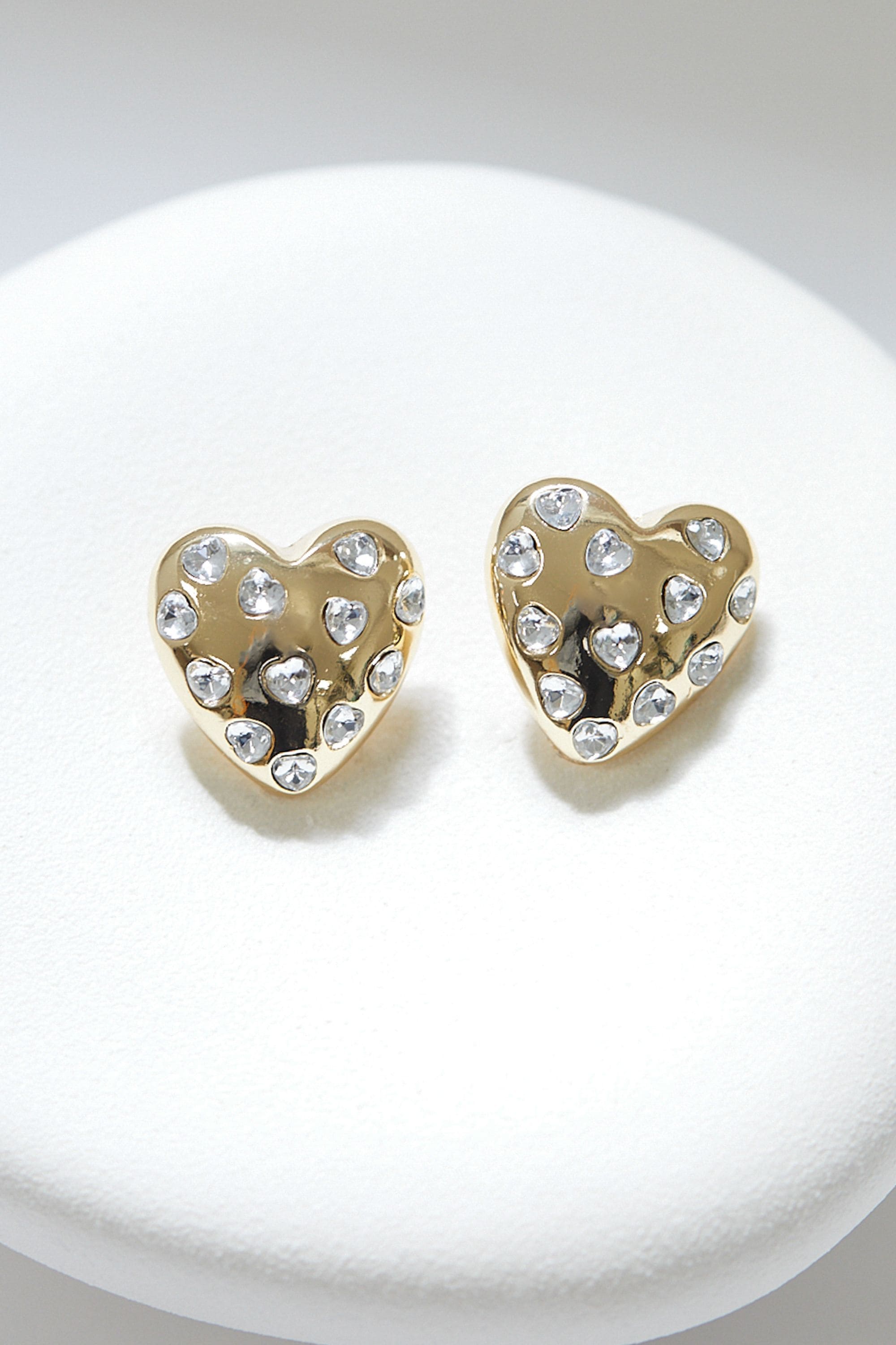Mood Mood Gold Crystal Puffed Heart Statement Stud Earrings image 3