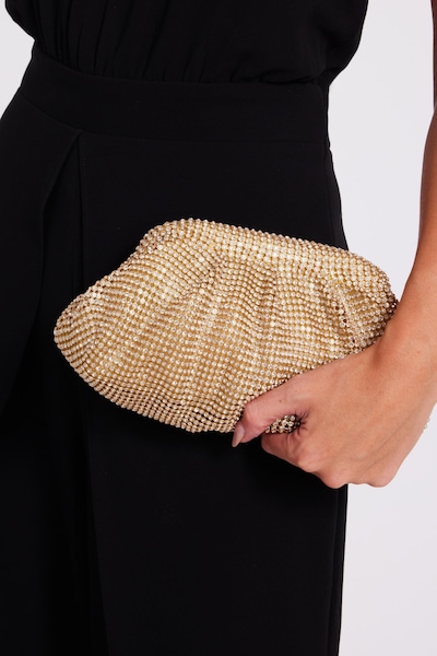 Quiz Gold Diamante Gathered Pouch Bag