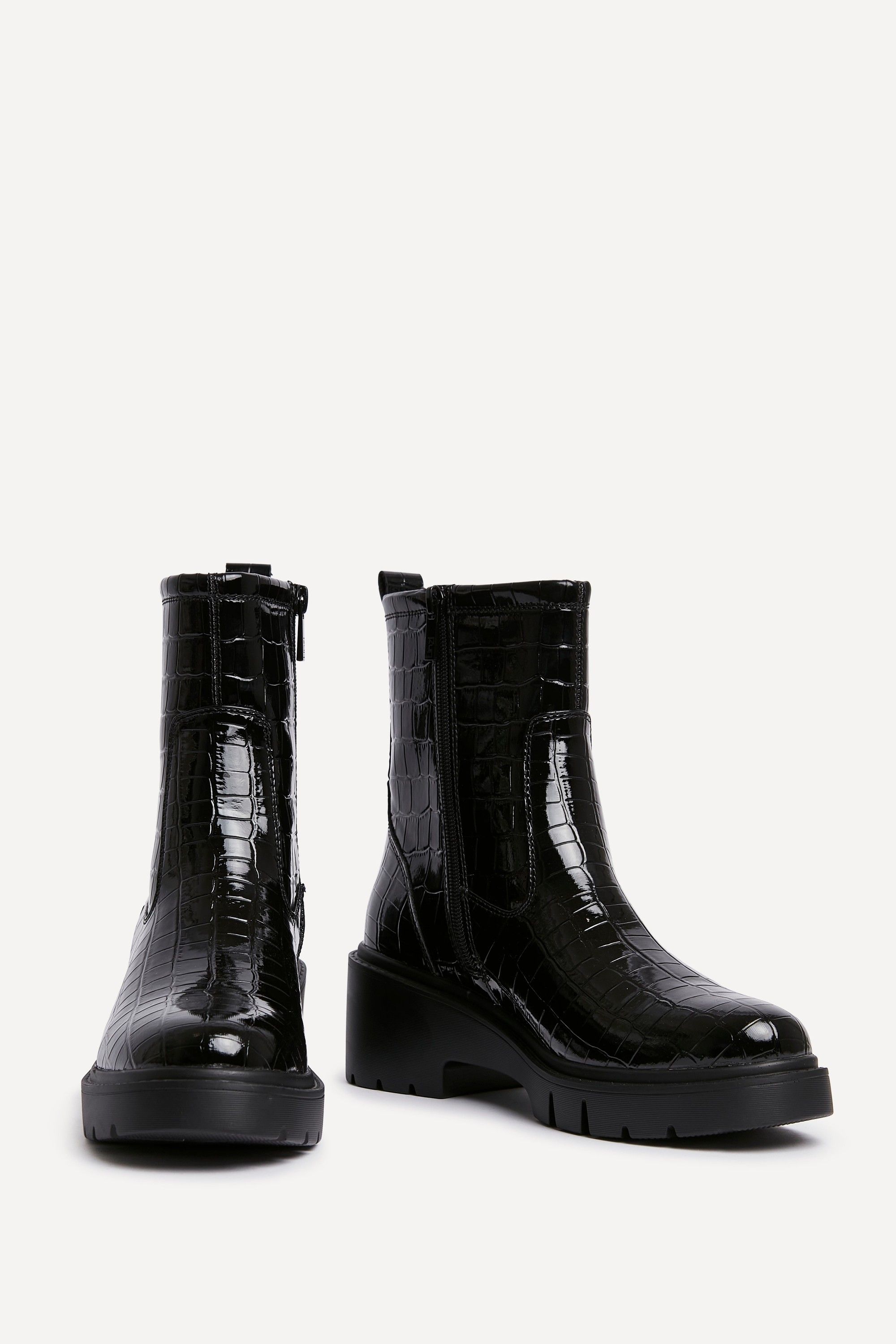 Linzi Limited Black Faux Croc Leather Ankle Boot image 3