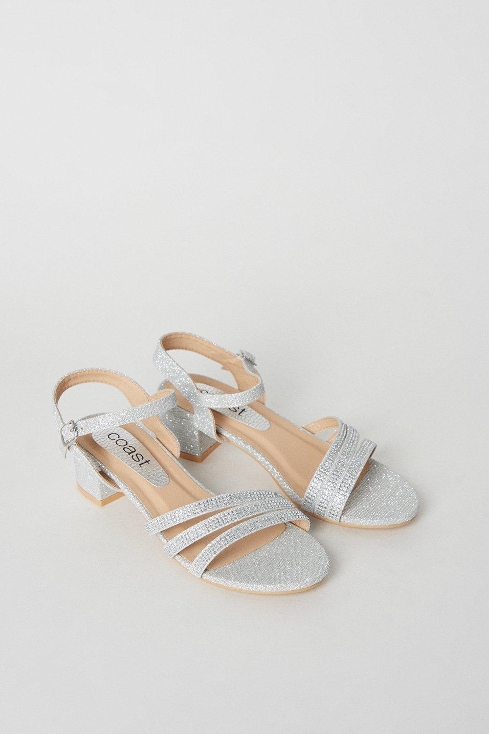 Coast Flower Girl Belle Diamante Triple Strap Low Heeled Sandals Silver image 3