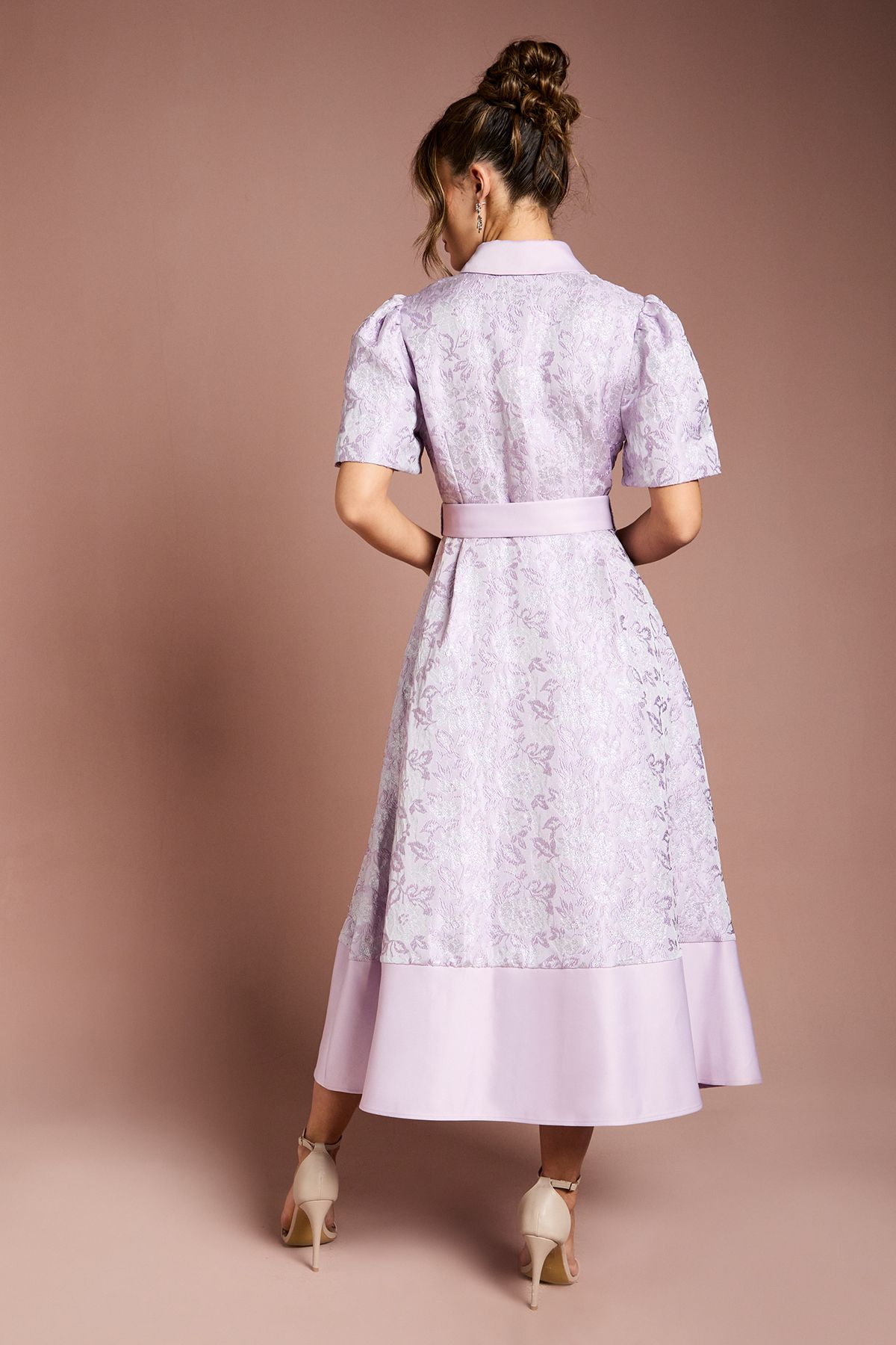 Coast Short Sleeve Shirt Jacquard Midi Dress Lilac image 3