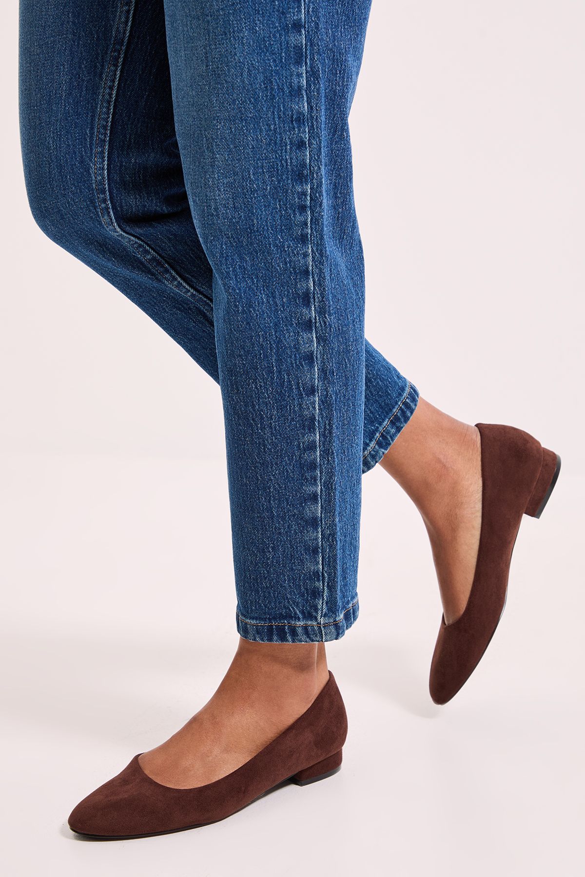 Dorothy Perkins Polly Faux Suede Low Block Heel Ballerinas Chocolate image 1