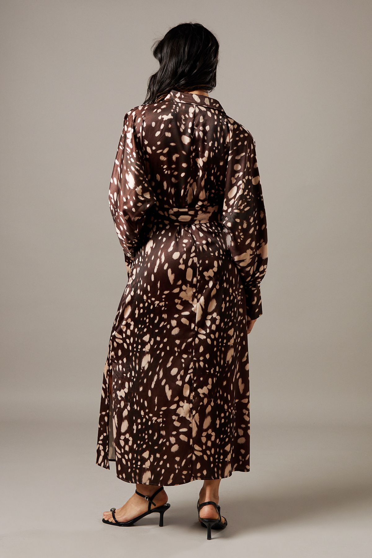 Warehouse Print Satin Batwing Split Side Midi Shirt Dress Animal image 3