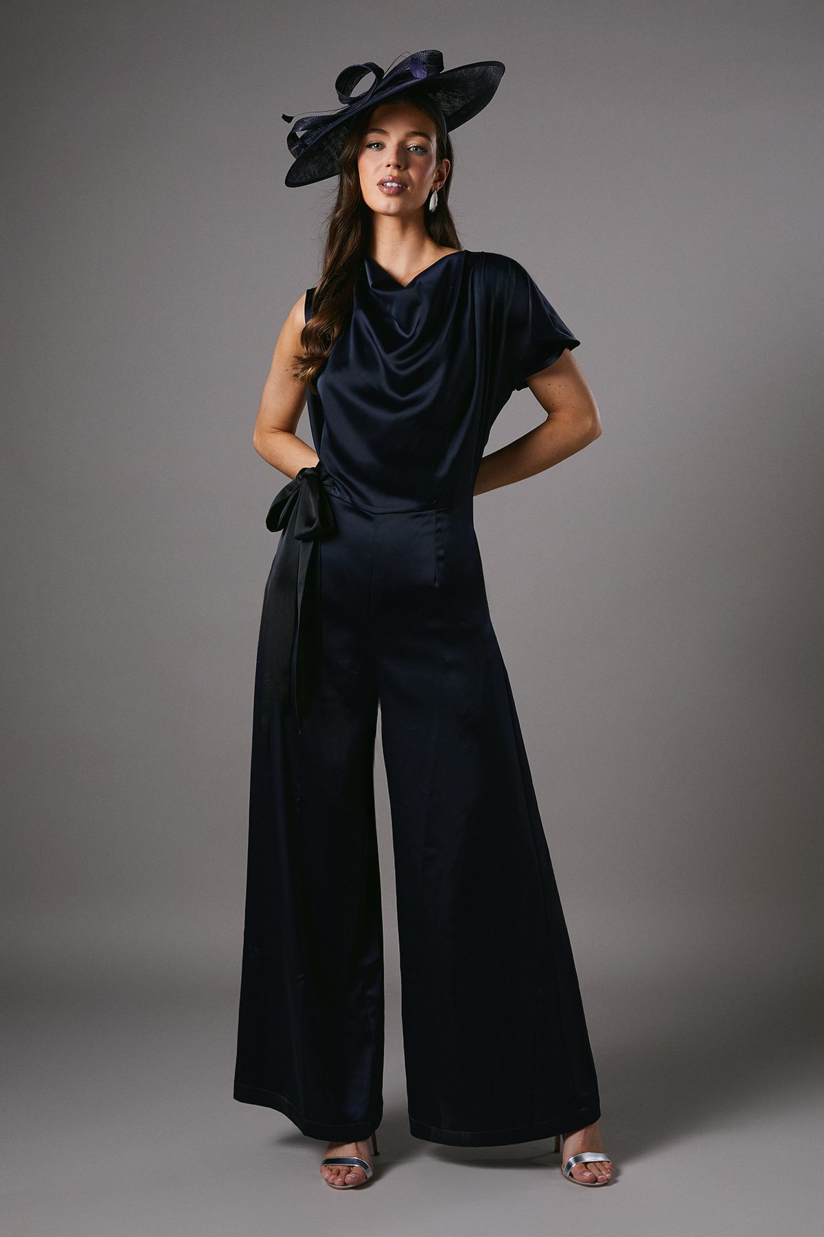 Coast Tie Side Satin Drape Wide Leg Jumpsuit Navy image 1