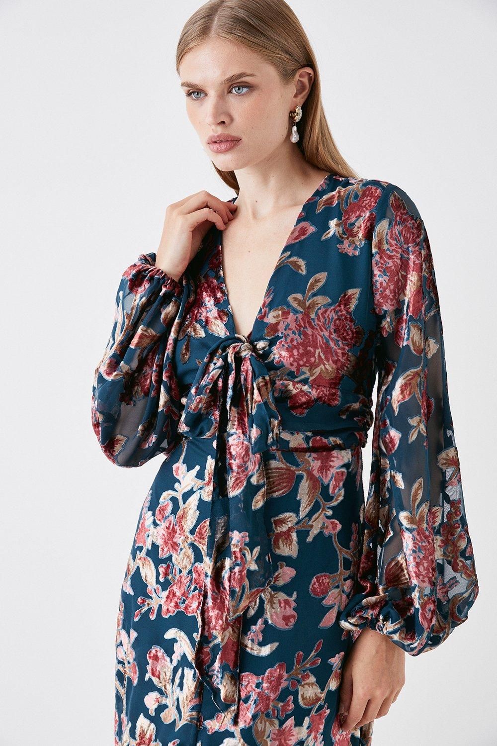 Coast Sophie Habboo Tie Front Devore Maxi Dress Green image 2