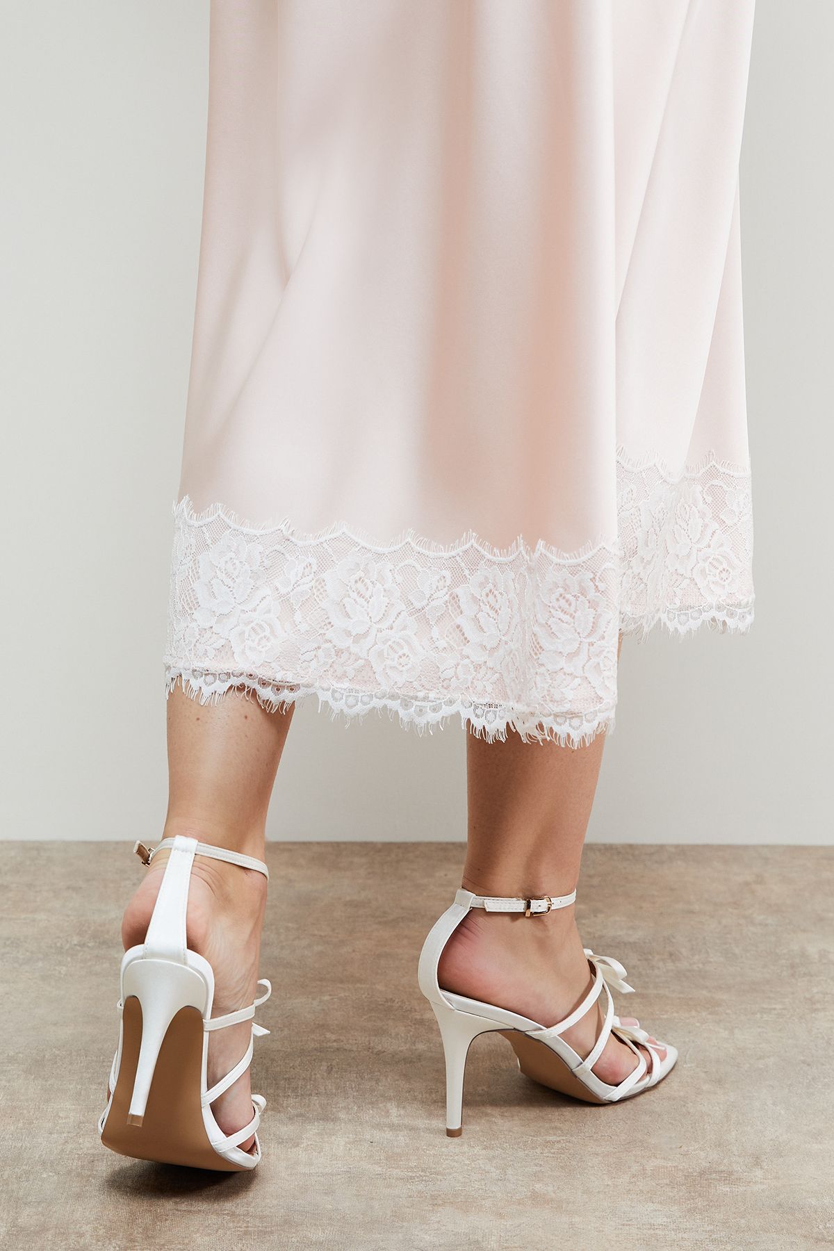 Oasis Dalpha Satin Bow Multi Strappy High Stiletto Heel Sandals Ivory image 4