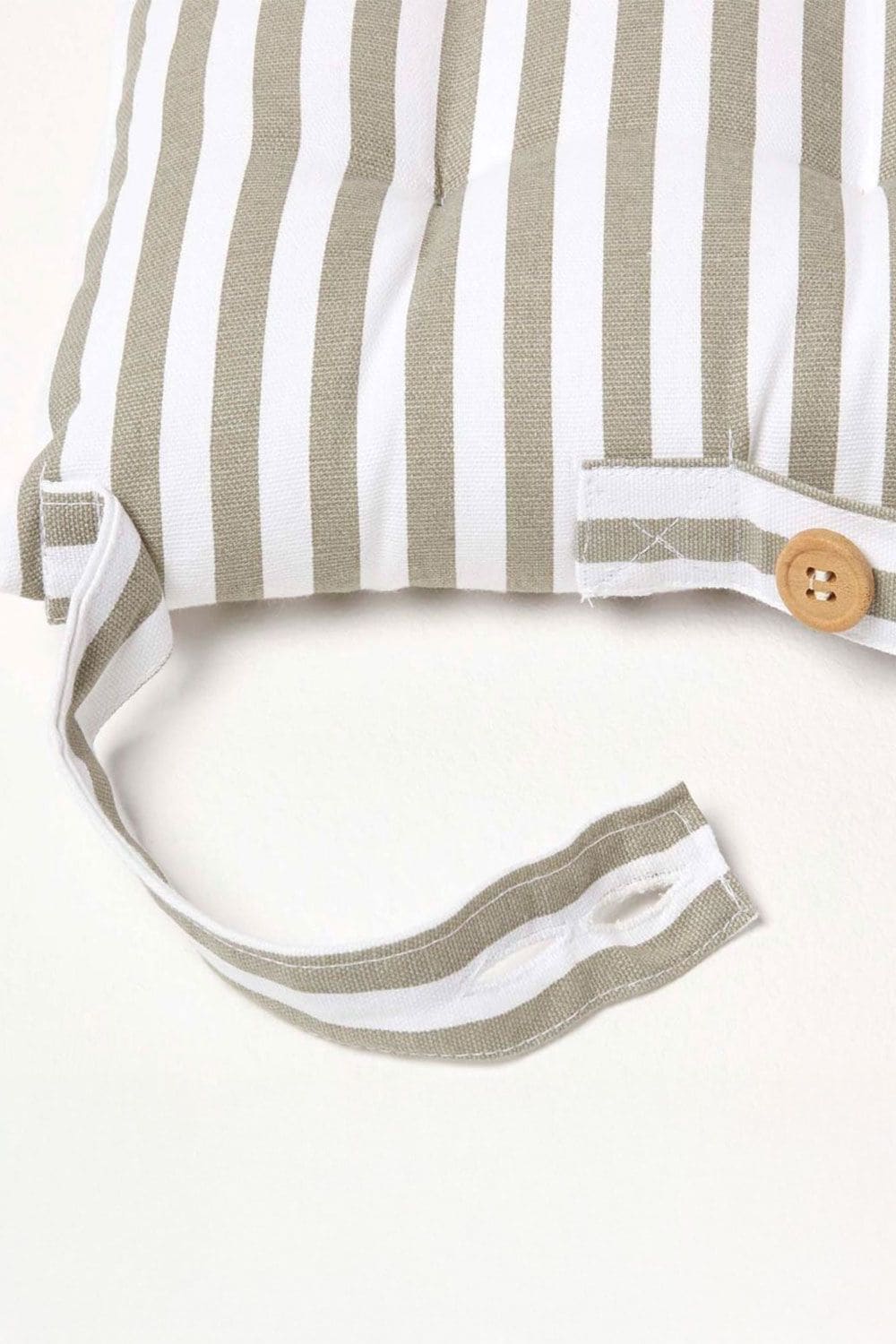Homescapes Set of 4 Grey Stripe Seat Pad with Button Straps 100% Cotton 40 x 40 cm image 5