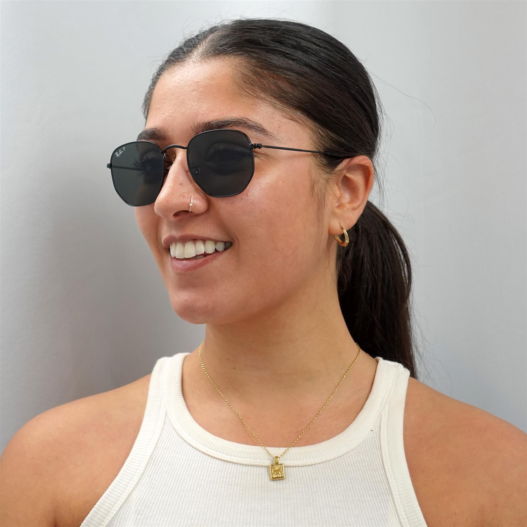 Ray-Ban Square Polished Black Green Polarized Hexagonal RB3548N image 6