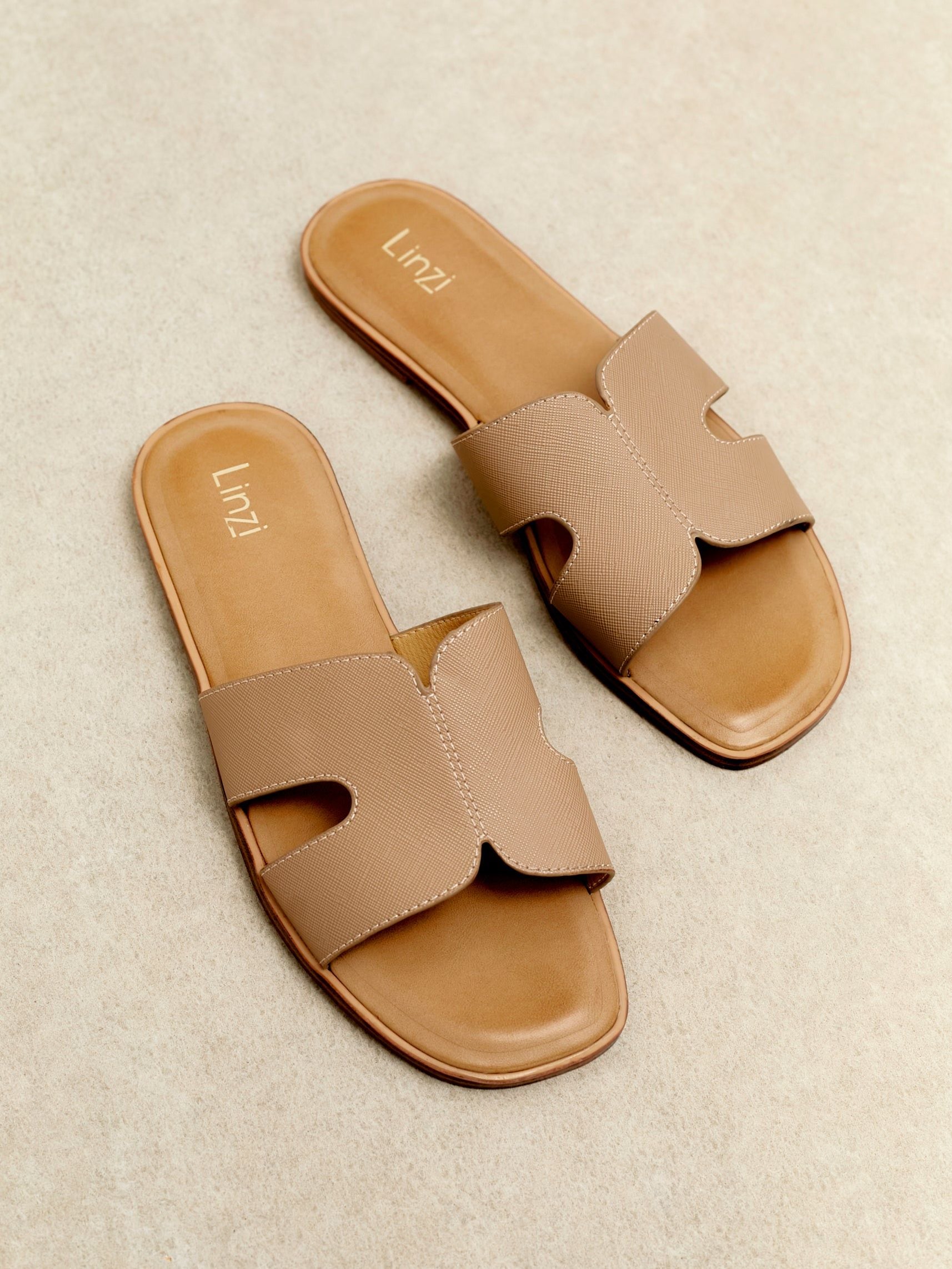 Linzi Petra Taupe Faux Leather Link Design Flat Sandal image 2