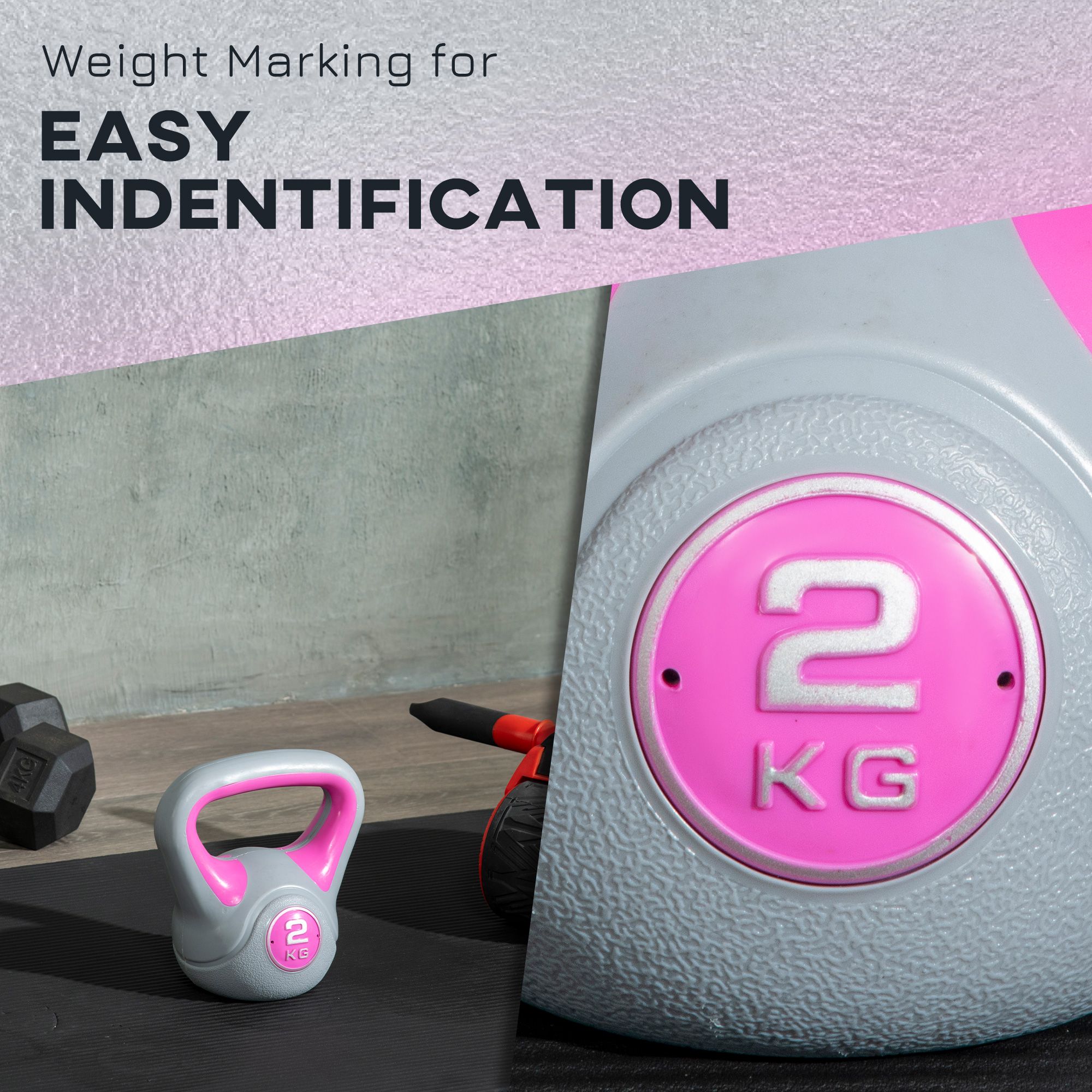 SPORTNOW 2kg Kettle Bell with Handle for Home Gym, Pink and Grey image 5