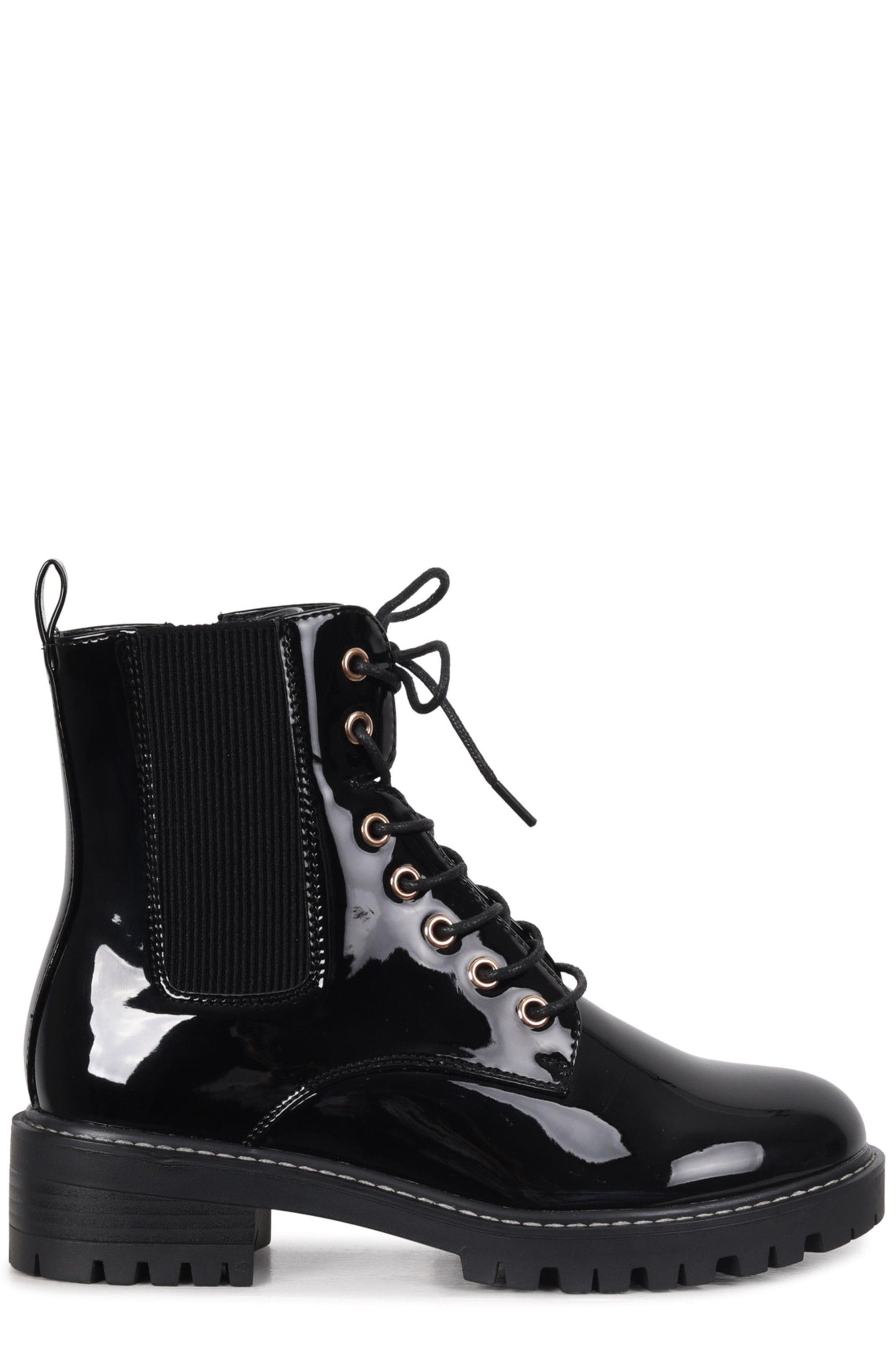 Linzi Layna Black Faux Patent Military Boot image 1