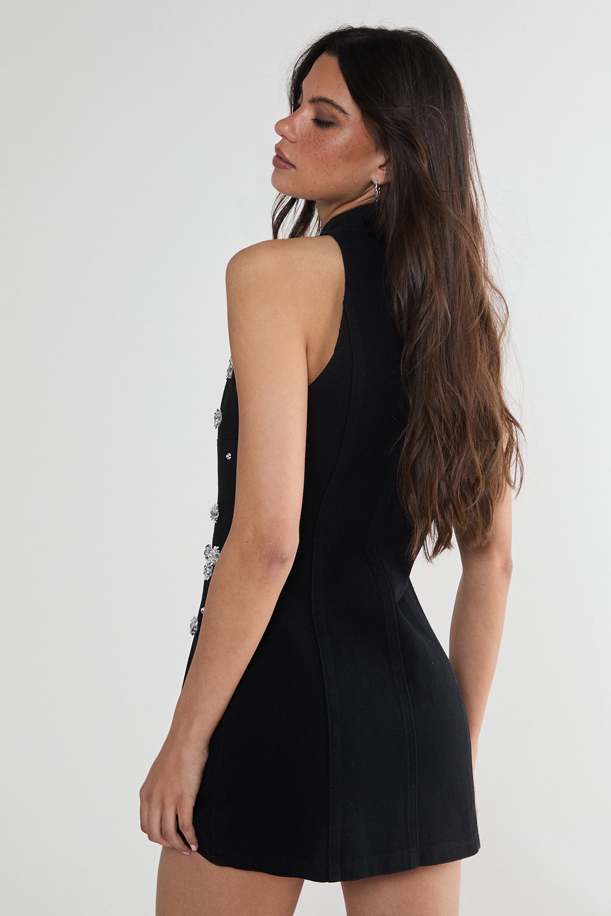 NastyGal Limited Embellished Flower Applique Mini Dress Washed Black image 4