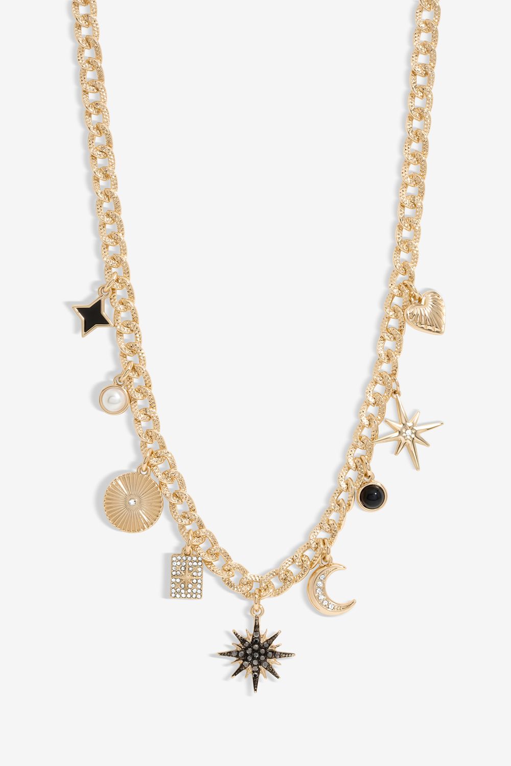 Mood Mood Gold Black Crystal Celestial Charm Chain Necklace