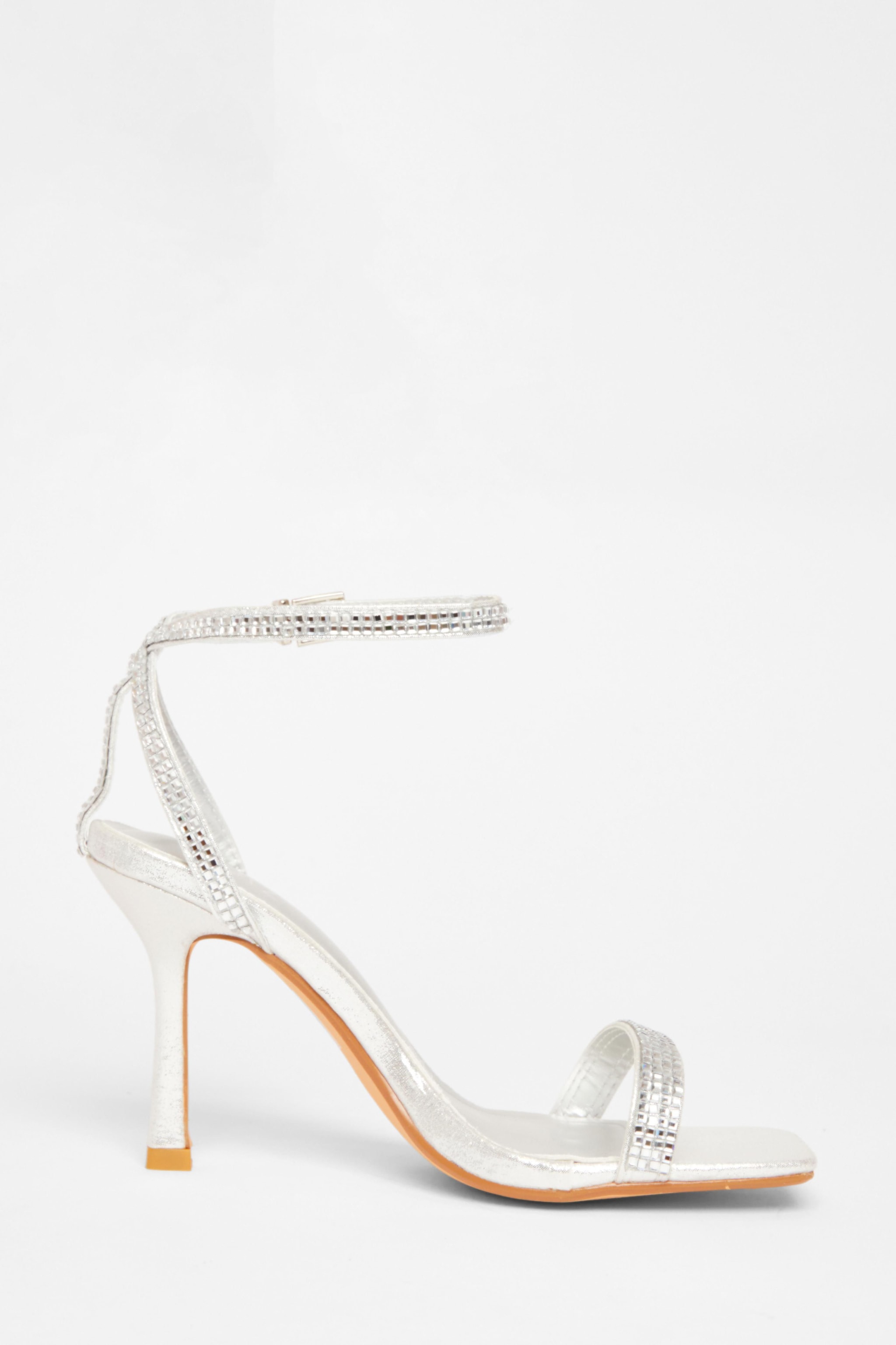 Quiz Silver Diamante Strap Heels image 5