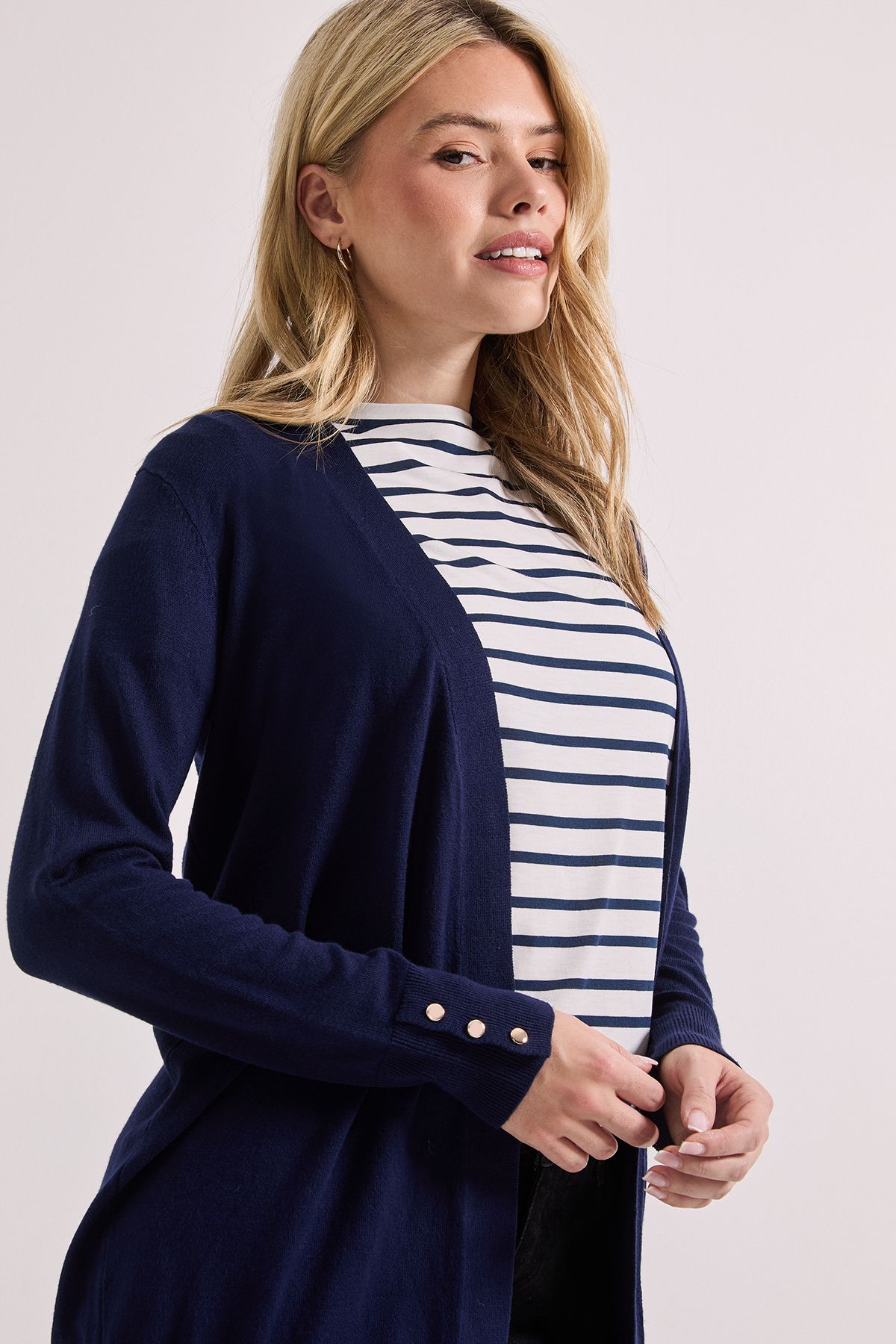 Dorothy Perkins Navy Longline Button Cuff Knit Cardigan Navy image 4