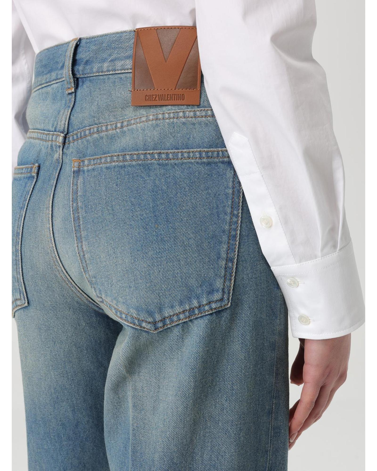 Valentino Straight Leg Jeans Embroidered Cuffs Wo - Blue image 5