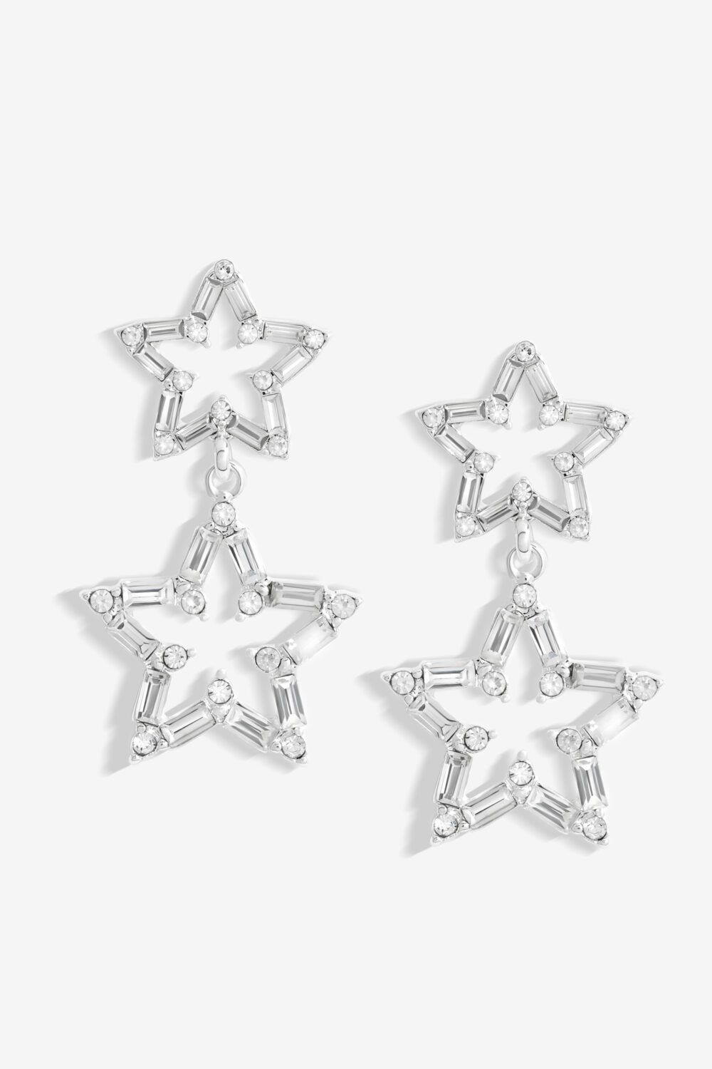 Mood Silver Crystal Baguette Double Star Drop Earrings