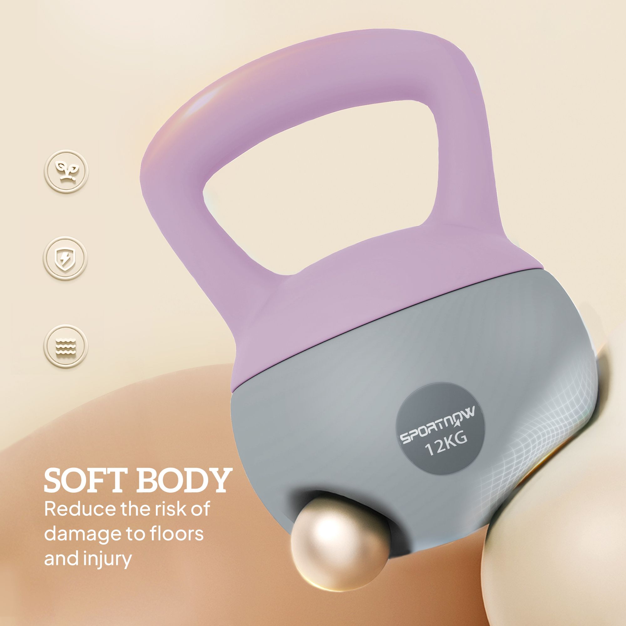 SPORTNOW 12KG Kettlebell with Soft Body and Non-Slip Handle, Purple, Grey image 4