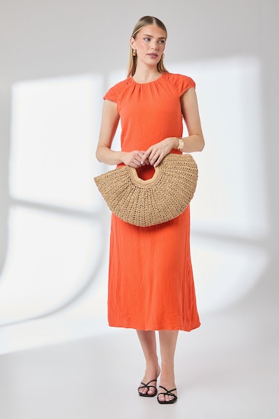 Principles Orange Short Sleeve Gauze Column Midi Dress Orange