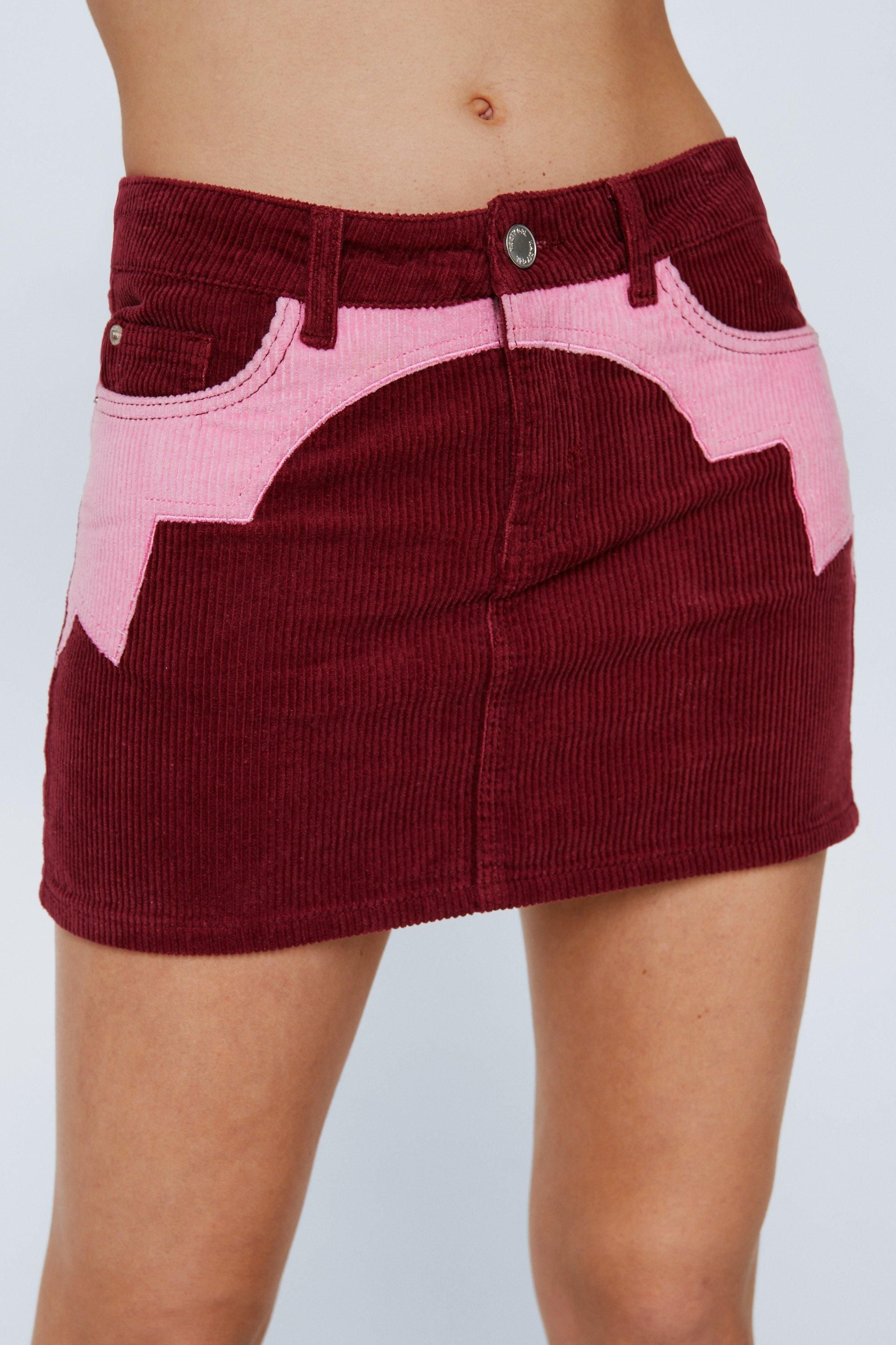 NastyGal Low Rise Cord Micro Mini Skirt Burgundy image 3