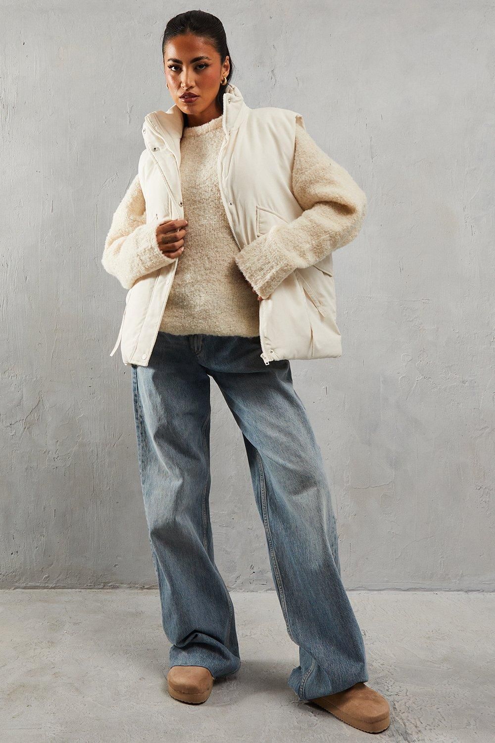 MissPap Zip Pocket Puffer Gilet Cream image 4