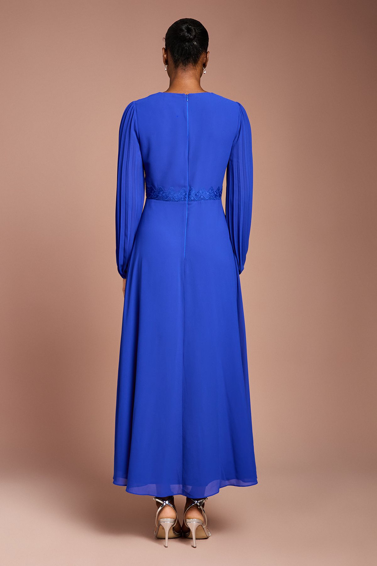 Coast Pleat Detail Lace Trim Maxi Dress Cobalt image 3