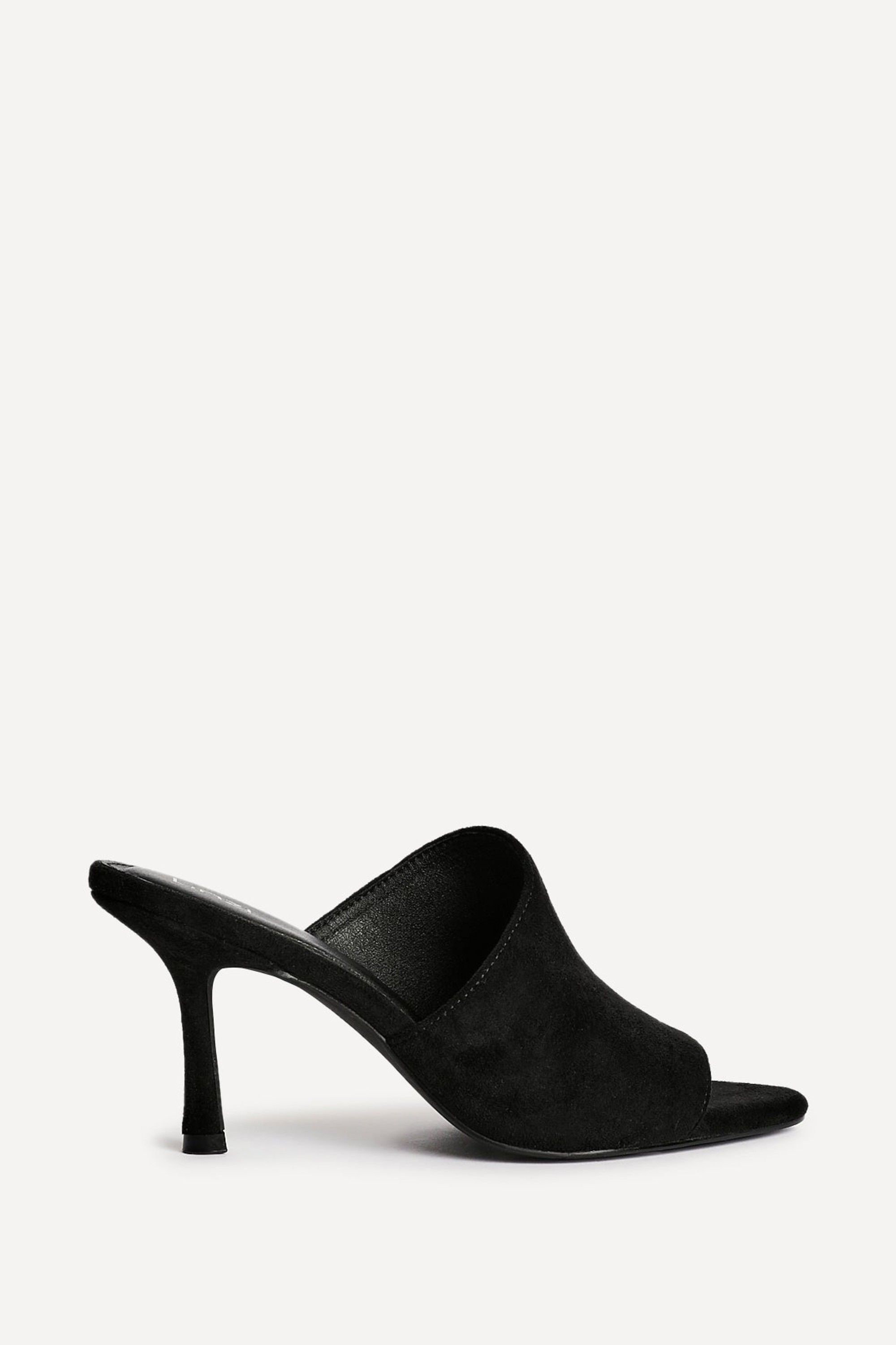 Linzi Monarch Black Peep Toe Mule Heels