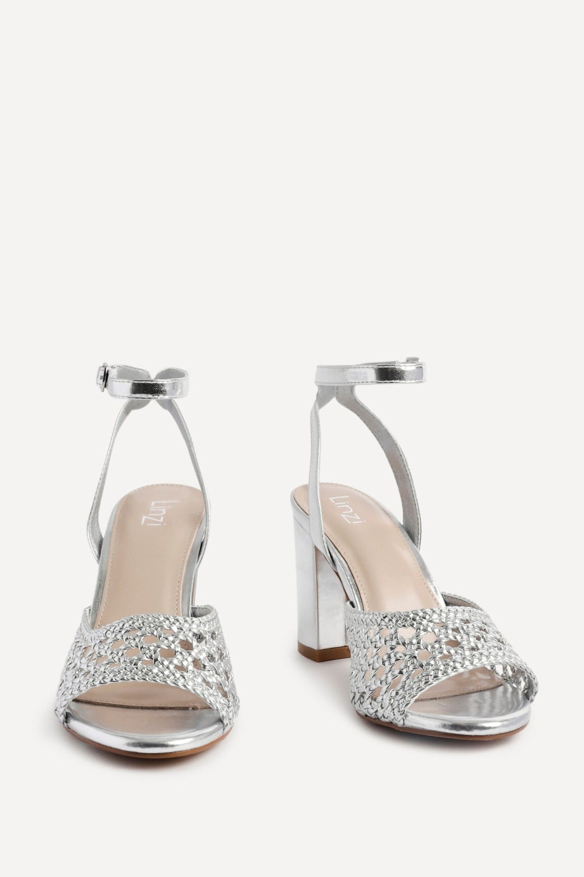 Linzi Bridget Silver Faux Leather Handwoven Block Heeled Sandal image 3