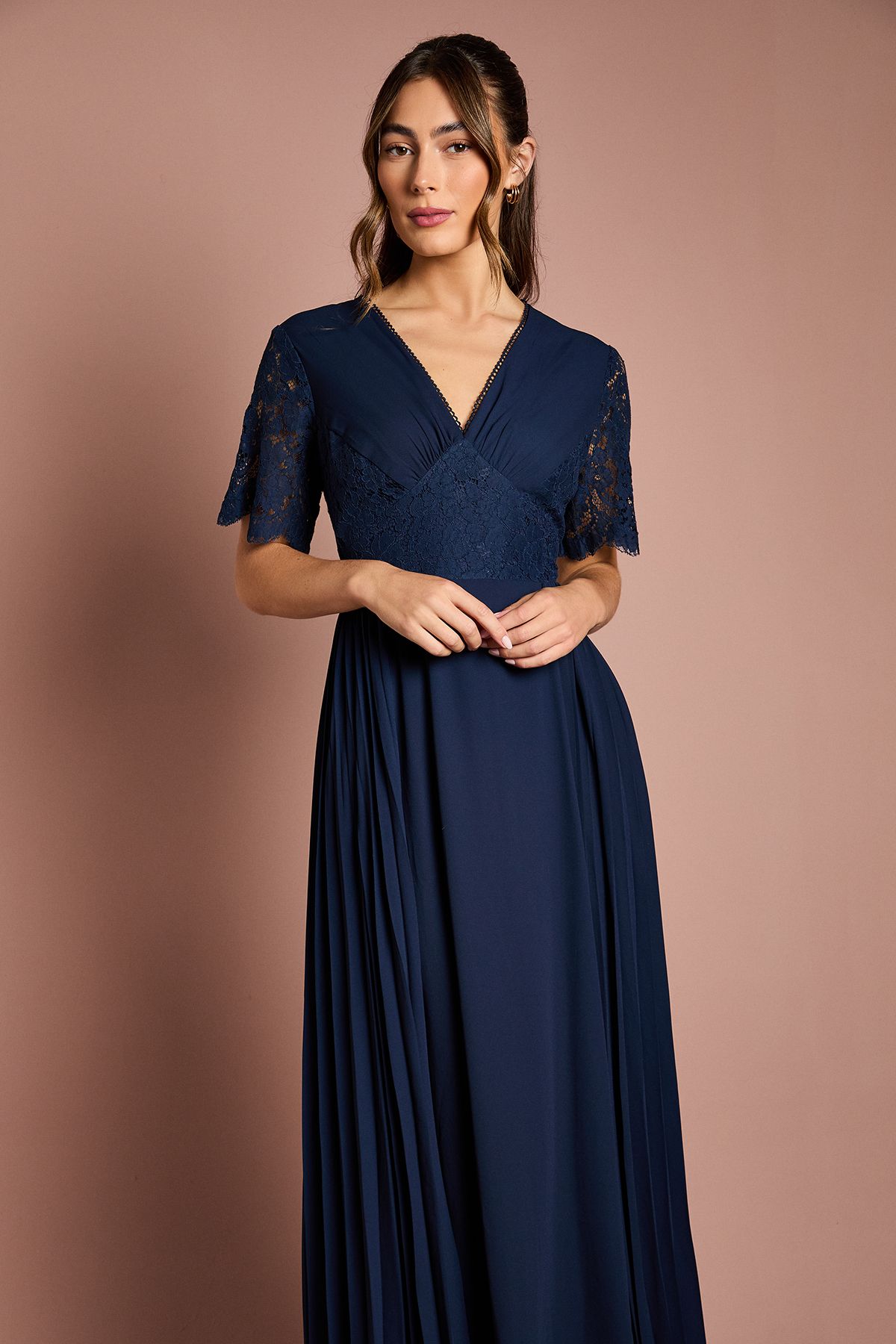 Coast Lace Sleeve V Neck Bridesmaid Dress Navy image 2