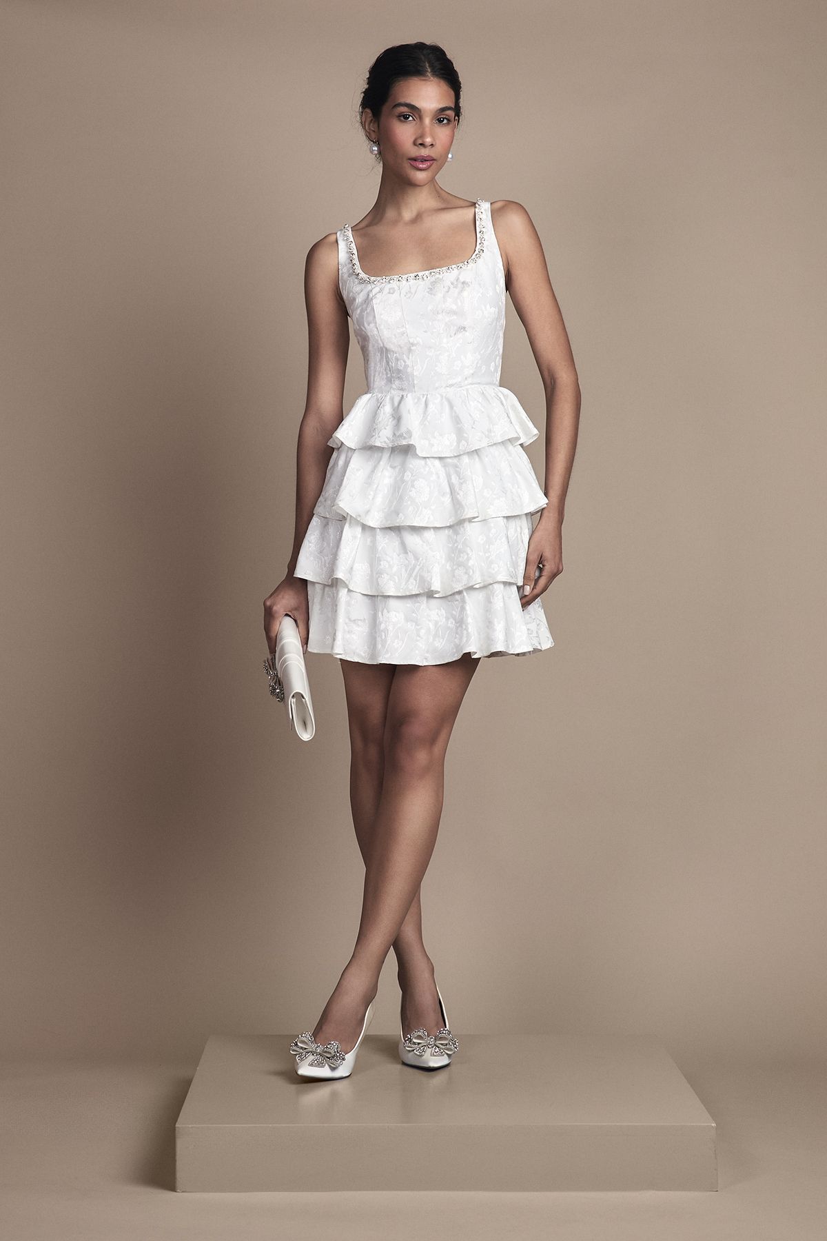 Coast Ruffle Hem Mini Wedding Dress Ivory image 1