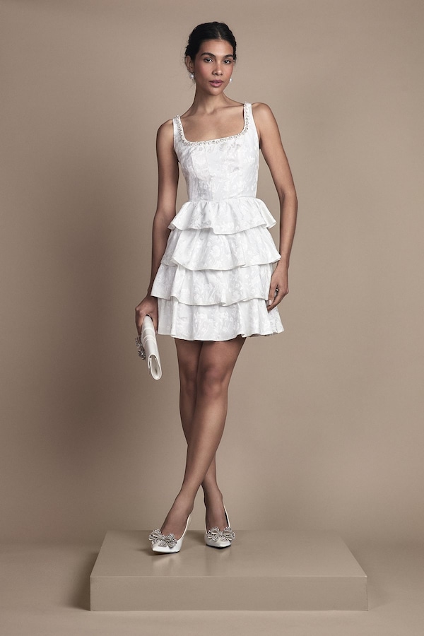 Coast Ruffle Hem Mini Wedding Dress Ivory