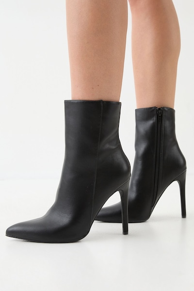 MissPap Faux Leather High Stiletto Heel Ankle Boots Black