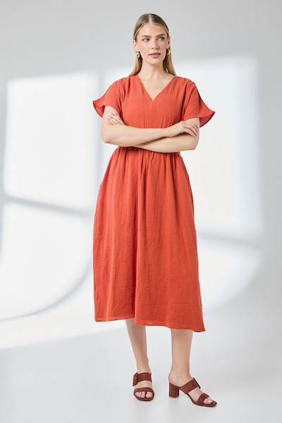 Principles Gauze Shirred Waist Detail Midi Dress Rust