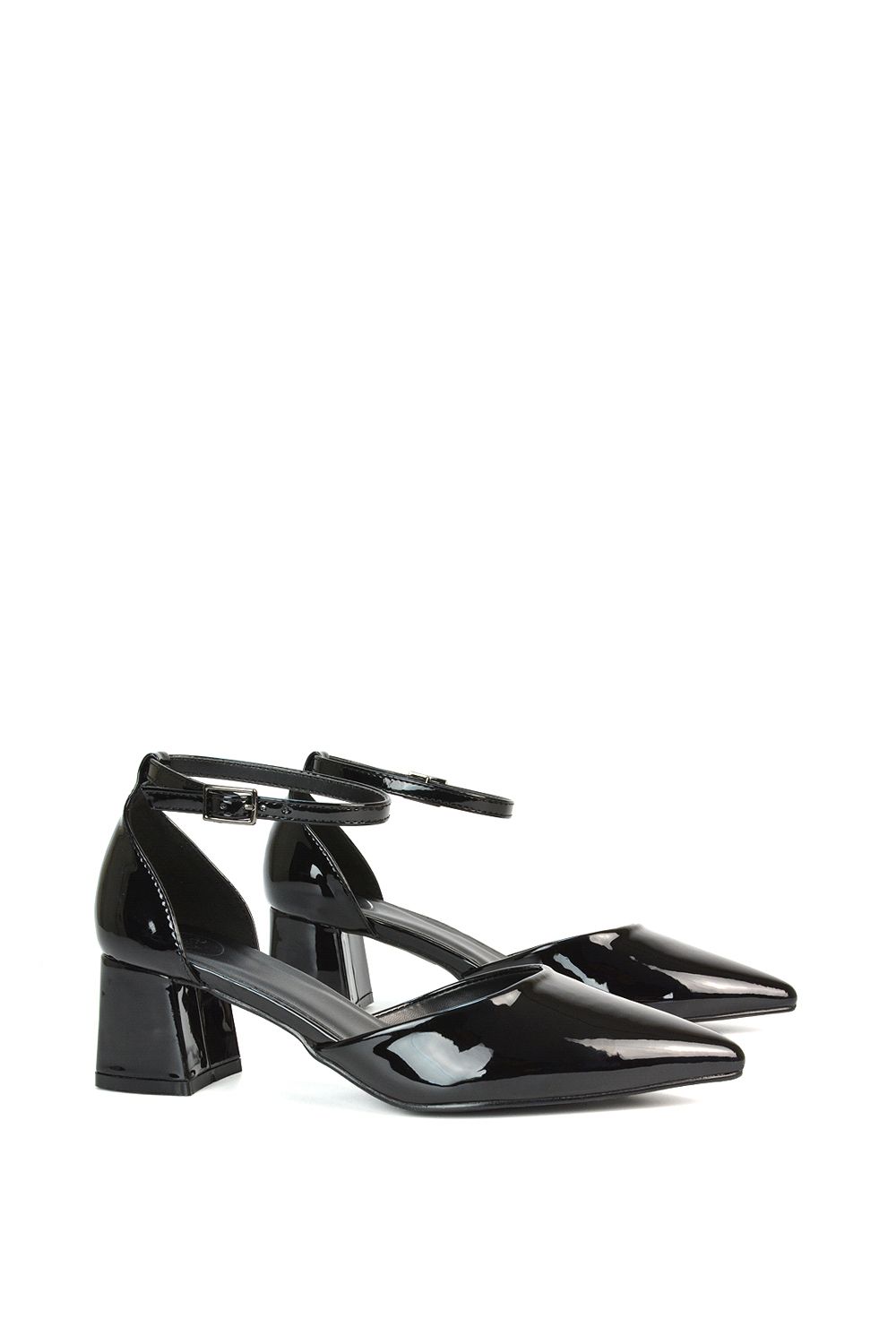 XY London 'Evie' Low Block Heel Pointed Toe Ankle Strap Court Shoes image 3