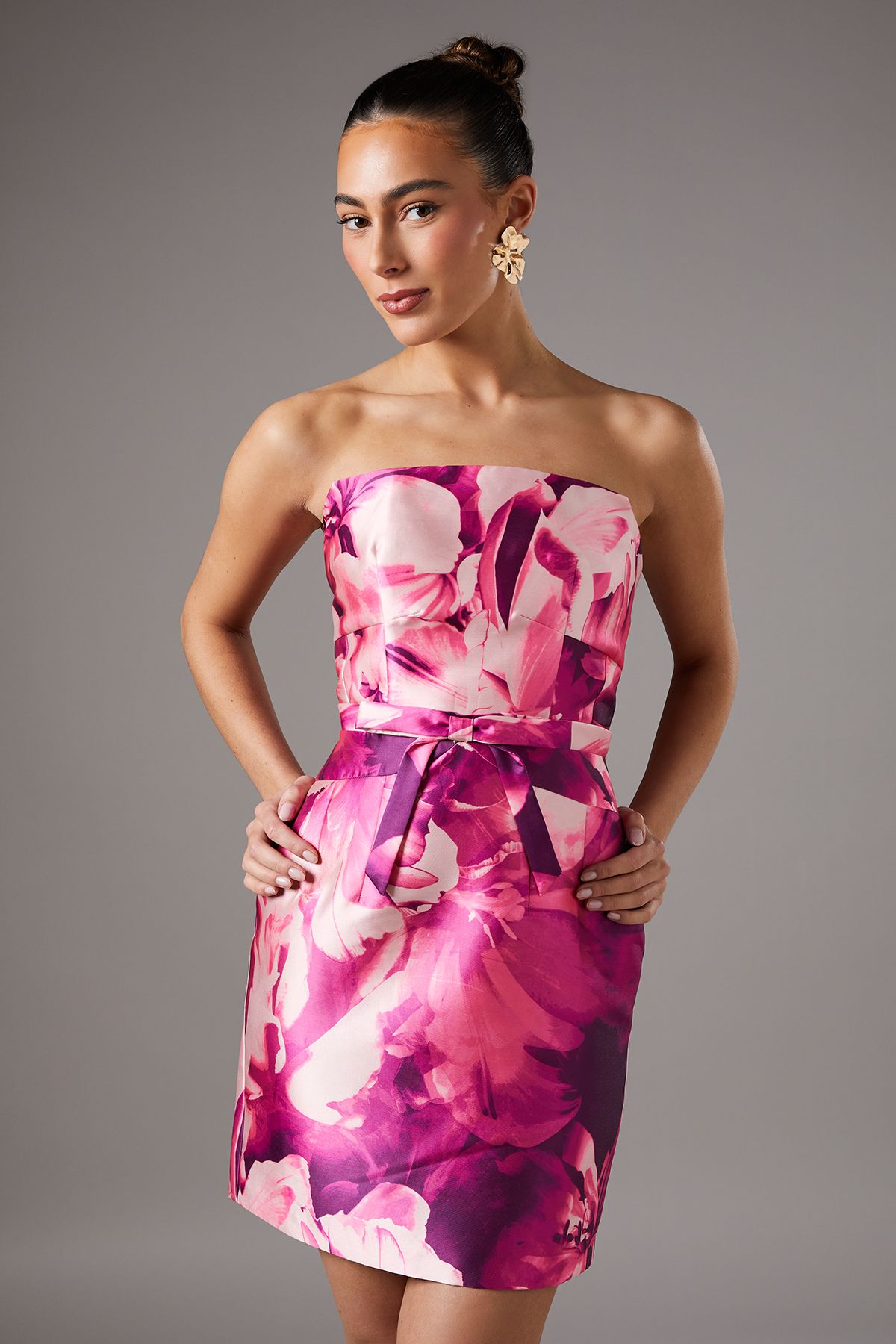 Coast Bandeau Bow Detail Twill Mini Dress Pink image 3