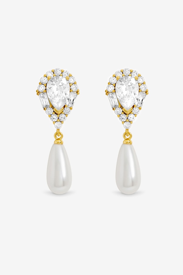 Jon Richard 14K Gold Plated Crystal and Pearl Drop Earrings