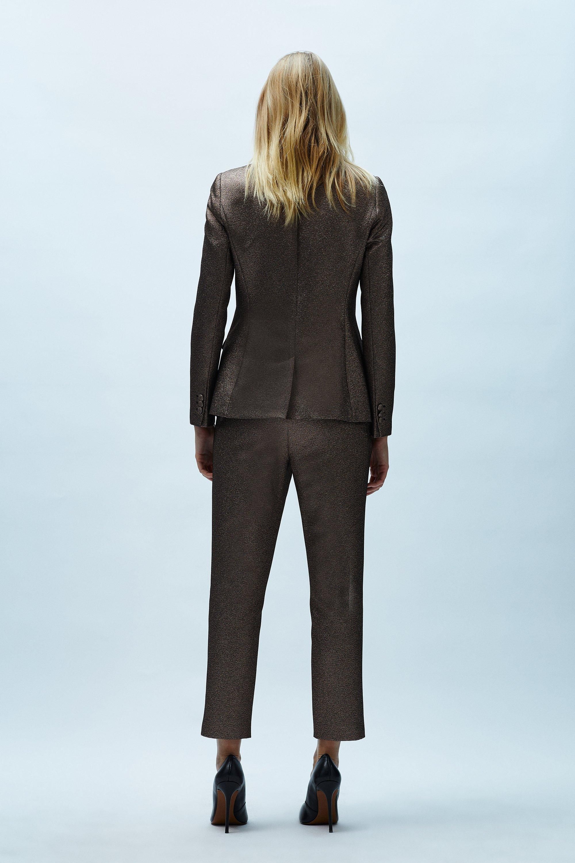 Coast Split Front Metallic Jacquard Trouser Gold image 3