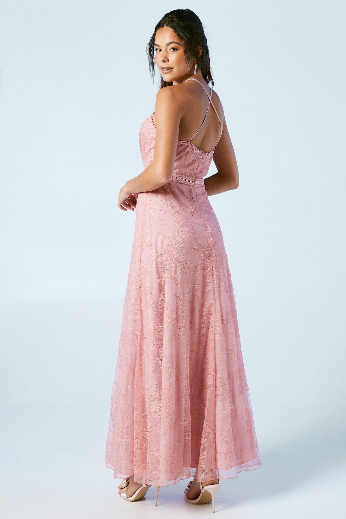 Oasis Delicate Lace Apron Neck Maxi Bridesmaids Dress Blush image 3
