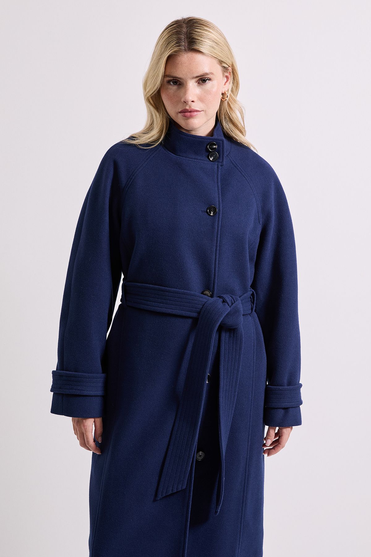 Dorothy Perkins Classic Midi Funnel Neck Coat Navy image 2