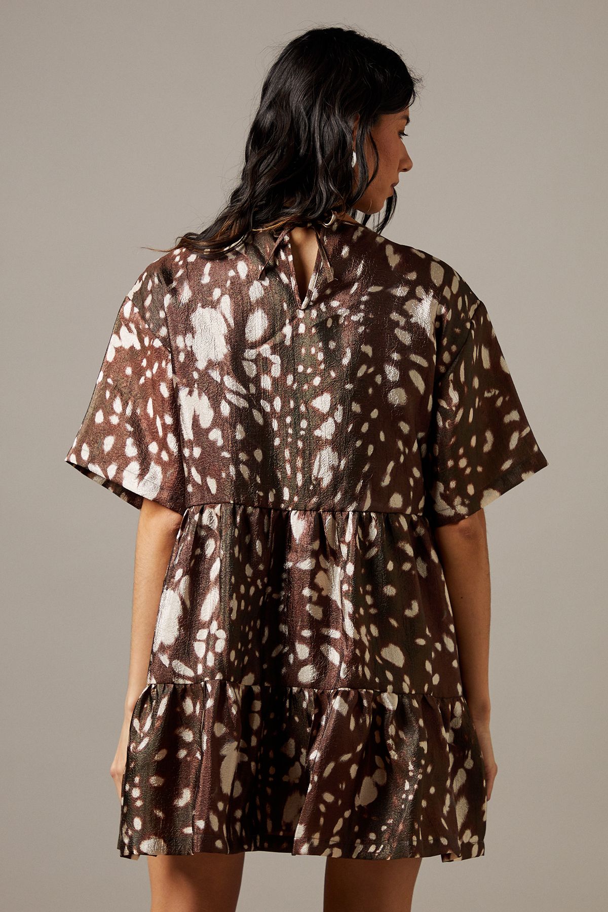 Warehouse Organza T Shirt Smock Mini Dress Fawn image 3